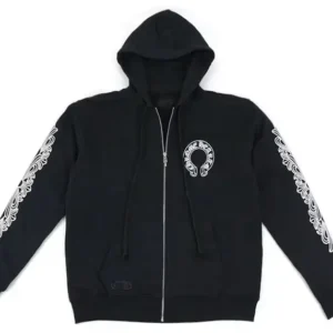 Chrome Hearts Horseshoe Floral Cross Sleeve Zip Up Hoodie