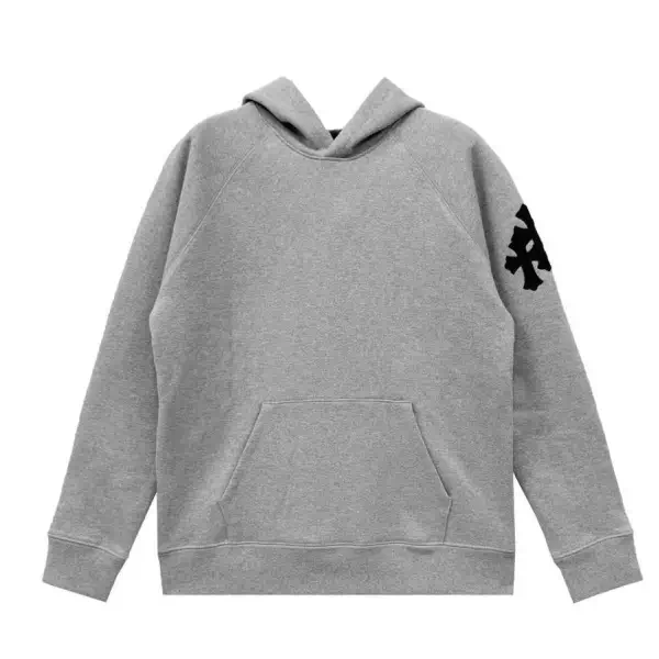 Chrome Hearts Triple Cross Leather Patch Grey Pullover Hoodie Chrome Hearts Triple Cross Leather Patch Grey Pullover Hoodie